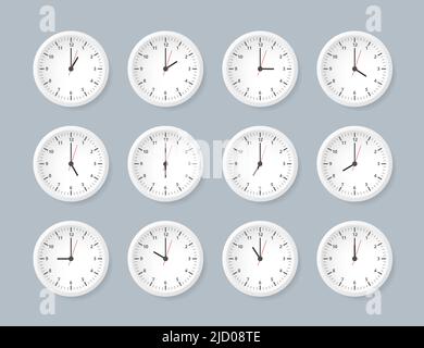 Horloge de bureau réaliste. Montres murales rondes avec flèches de temps et cadran d'horloge. Illustration vectorielle. Illustration de Vecteur