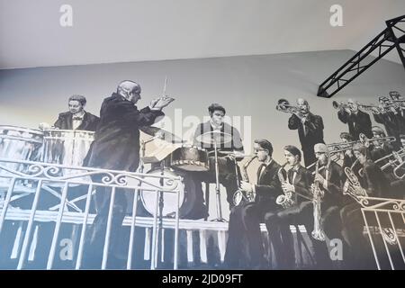 Illustration d'un groupe de jazz sur le mur dans un café Banque D'Images