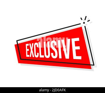 Exclusivité Red pour le design de la publicité Web. Vecteur de style plat. Fond blanc vectoriel. Badge d'offre spéciale. Illustration de Vecteur