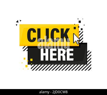 Icône avec cliquez ici 3D bouton sur fond blanc pour la conception de marketing Web. Conception plate. Élément de médias sociaux. Arrière-plan blanc. Illustration vectorielle. Illustration de Vecteur