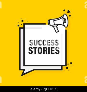 Histoires de réussite bannière jaune mégaphone. Illustration vectorielle. Illustration de Vecteur