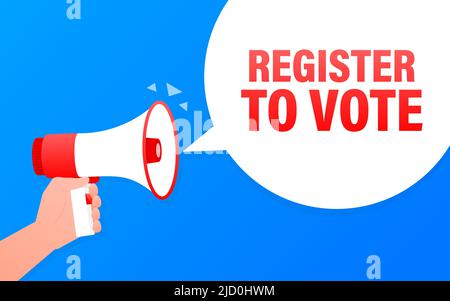 Inscrivez-vous pour voter en bannière bleue pour le mégaphone. Illustration vectorielle. Illustration de Vecteur