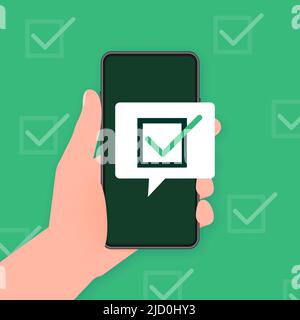 Tient le téléphone avec une affiche sécurisée sur fond vert. Illustration vectorielle. Illustration de Vecteur