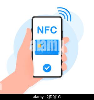 Téléphone portable avec modes de paiement sans contact Mobile sur fond bleu. Illustration vectorielle. Illustration de Vecteur