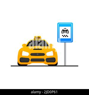 taxi de 3d caractères sur fond clair. Icône jaune sur fond noir. Icône Business Vector. Concept d'entreprise Illustration de Vecteur