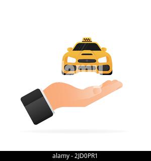 taxi de 3d caractères sur fond clair. Icône jaune sur fond noir. Icône Business Vector. Concept d'entreprise Illustration de Vecteur