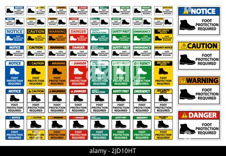Panneau de symbole mural de protection des pieds requis isoler sur fond ...