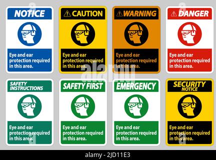 Protection des yeux et des oreilles requise dans cette zone Illustration de Vecteur