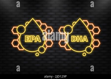 Icône néon. Huile de poisson brillante nutrition epa et dha pour une bonne santé Illustration de Vecteur