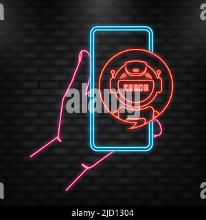 Icône néon. Erreur de l'icône de glyphe de chat. Symbole de silhouette. Talkbot avec erreur dans la bulle de la parole. Erreur bot. Intelligence artificielle Illustration de Vecteur