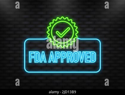 Icône néon. Étiquette verte approuvée par la FDA sur fond blanc. Bannière plate. Illustration vectorielle Illustration de Vecteur