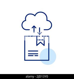 Numérisation de livraison. Informations sur les colis dans le stockage Cloud. Icône de dessin au trait de trait, pixel Perfect, modifiable Illustration de Vecteur