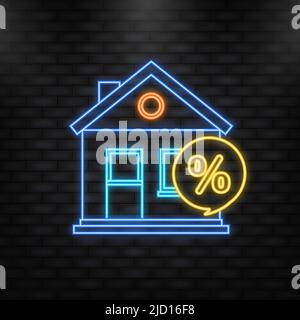 Icône plate avec argent de maison. Illustration isométrique au néon. Finances isométrique. Illustration de Vecteur