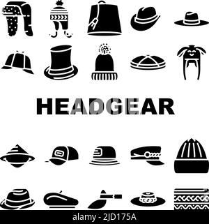 Casque élégant tête vêtements Icons Set Vector Illustration de Vecteur