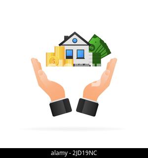 Infographie sur les dessins animés. Argent de la maison. Illustration isométrique vectorielle. Illustration vectorielle de dessin animé. Finances isométrique Illustration de Vecteur