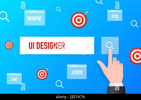 Recherche de concepteur d'interface utilisateur. Publicité à plat. Conception de l'interface utilisateur Web. Concept créatif. Bannière Web Illustration de Vecteur