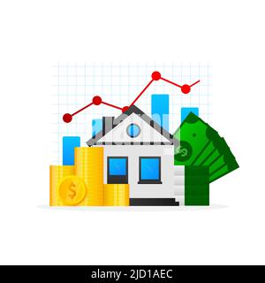 Infographie sur les dessins animés. Argent de la maison. Illustration isométrique vectorielle. Illustration vectorielle de dessin animé. Finances isométrique Illustration de Vecteur