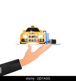 taxi de 3d caractères sur fond clair. Icône jaune sur fond noir. Icône Business Vector. Concept d'entreprise. Illustration de Vecteur