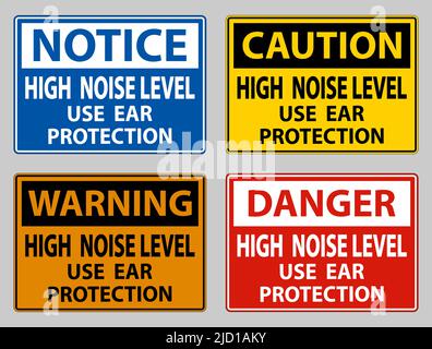 Niveau de bruit élevé utilisez une protection des oreilles sur fond blanc Illustration de Vecteur
