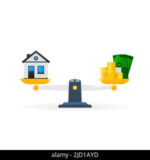 Icône plate avec argent de maison. 3d illustration isométrique. Finances isométrique. Illustration de Vecteur