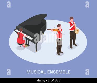 Créatifs professions artiste composition isométrique avec texte et groupe de personnes exécutant de la musique sur des instruments illustration vectorielle Illustration de Vecteur