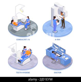 Stomatology clinique concept icônes isométriques ensemble avec des symboles d'hygiène dentaire illustration vectorielle isolée Illustration de Vecteur