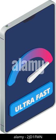 5g composition isométrique internet haute vitesse avec image isolée d'un smartphone avec illustration du vecteur de l'application de test de vitesse Illustration de Vecteur