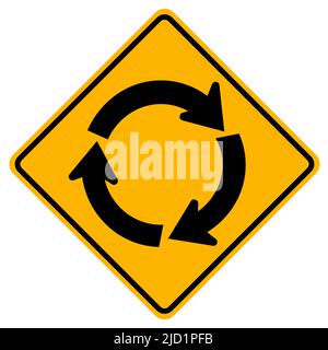 Des panneaux d'avertissement s'annoncent au rond-point sur fond blanc Illustration de Vecteur