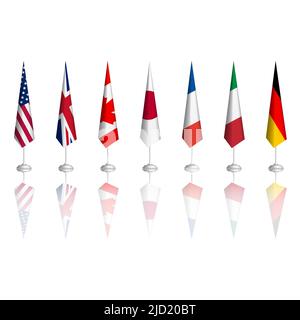 Drapeaux des pays des sept grands, isolés sur fond blanc, illustration vectorielle. Illustration de Vecteur