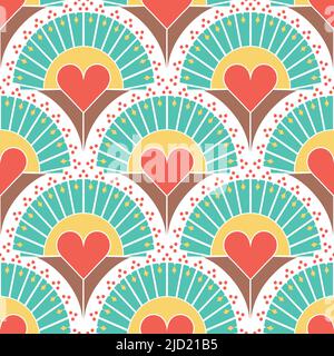 Motif vectoriel sans couture avec coeurs rétro amour sur fond blanc. Papier peint style Saint-Valentin simple et vintage. Tissu de mode éventail décoratif. Illustration de Vecteur