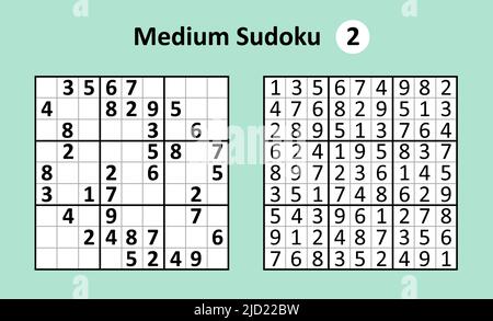 Jeu de Sudoku avec réponses. Complexité moyenne. Ensemble de conception vectorielle simple Sudoku. Illustration de Vecteur