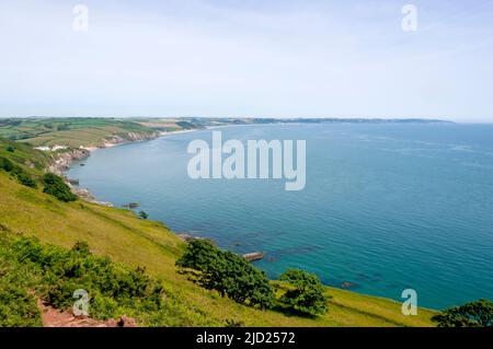 Vue sur Hallsands et Start Bay depuis Start point, Devon, Angleterre Banque D'Images