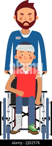 Père roulant en fauteuil roulant. Enfant handicapé avec parent Illustration de Vecteur