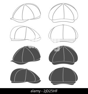 Ensemble d'illustrations noir et blanc avec calotte à pic, calotte fourragère, cépi. Objets vectoriels isolés sur fond blanc. Illustration de Vecteur