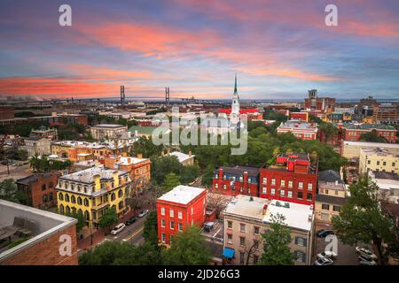 Savannah, Georgia, USA Centre-ville au crépuscule. Banque D'Images