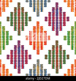 Motif vectoriel sans couture Ikat. Grunge dessiné à la main travaux d'aiguille texturés formes de diamant arrière-plan. Toile de fond en losange aux couleurs tropicales Illustration de Vecteur
