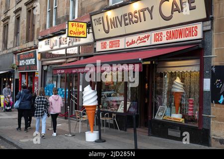 University Cafe on Byres Road, à Glasgow, Écosse, 8 avril 2022. N55°52,329' W4°17,878' Banque D'Images