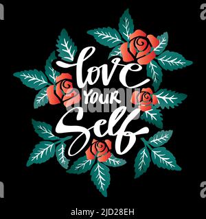 Aimez-vous le lettrage avec la décoration de fleur de rose. Banque D'Images