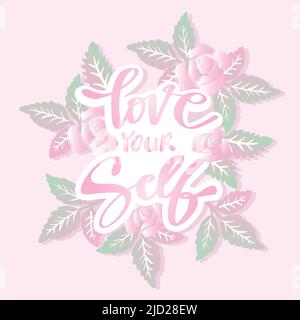 Aimez-vous le lettrage avec la décoration de fleur de rose. Banque D'Images