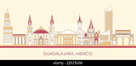 Caricature panorama de la ville de Guadalajara, Mexique - illustration vectorielle Illustration de Vecteur