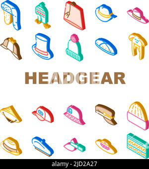 Casque élégant tête vêtements Icons Set Vector Illustration de Vecteur