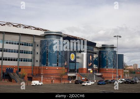 Vue de l'extérieur du parc Hampden, stade national de l'Écosse, à Mount Florida, à Glasgow, en Écosse, 7 avril 2022. N55°49,451' W4°15,263' Banque D'Images