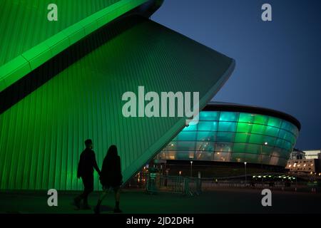 SEC Armadillo (Clyde Auditorium), OVO Hydro et River Clyde Scenes, à Glasgow, Écosse, le 9 avril 2022. N55°51,558' W4°17,244' Banque D'Images