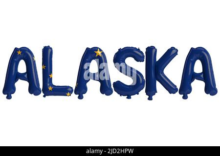 3d illustration de ballons de lettre alaska avec des couleurs de drapeau d'état isolées sur fond blanc Banque D'Images