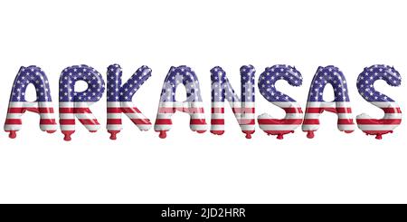 3d illustration de ballons à lettre arkansas avec couleurs drapeau usa isolées sur fond blanc Banque D'Images