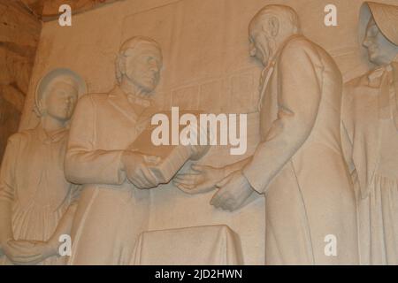 Soulage de marbre, Musée du monument Voortrekker, Pretoria/Tshwane, Gauteng, Afrique du Sud. Banque D'Images