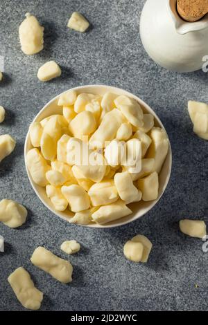 Des caillé de fromage blanc biologique crus dans un bol Banque D'Images
