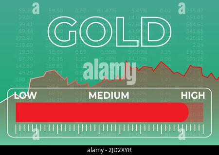 Graphique du marché boursier à prix élevé Gold sur fond de financement vert avec graphique, chiffres, indicateur. Tendance mondiale Illustration de Vecteur