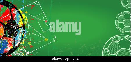 ballon de football et terrain de jeu, grand événement de football cette année, super grunge football ou maquette de football, espace de copie gratuit Illustration de Vecteur