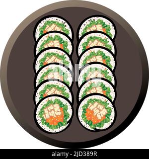 Plat à rouler asiatique. Icône de la cuisine coréenne Gimbap Illustration de Vecteur